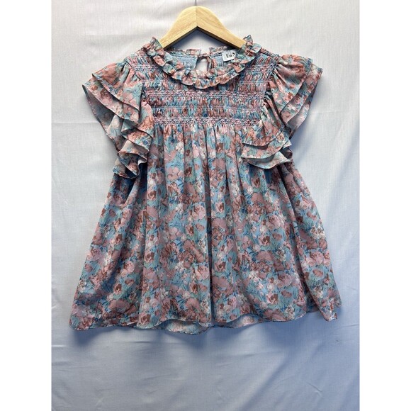 En Saison Anthropologie Floral Flutter Sleeves Smock Blouse Keyhole Womens XS - Picture 1 of 7